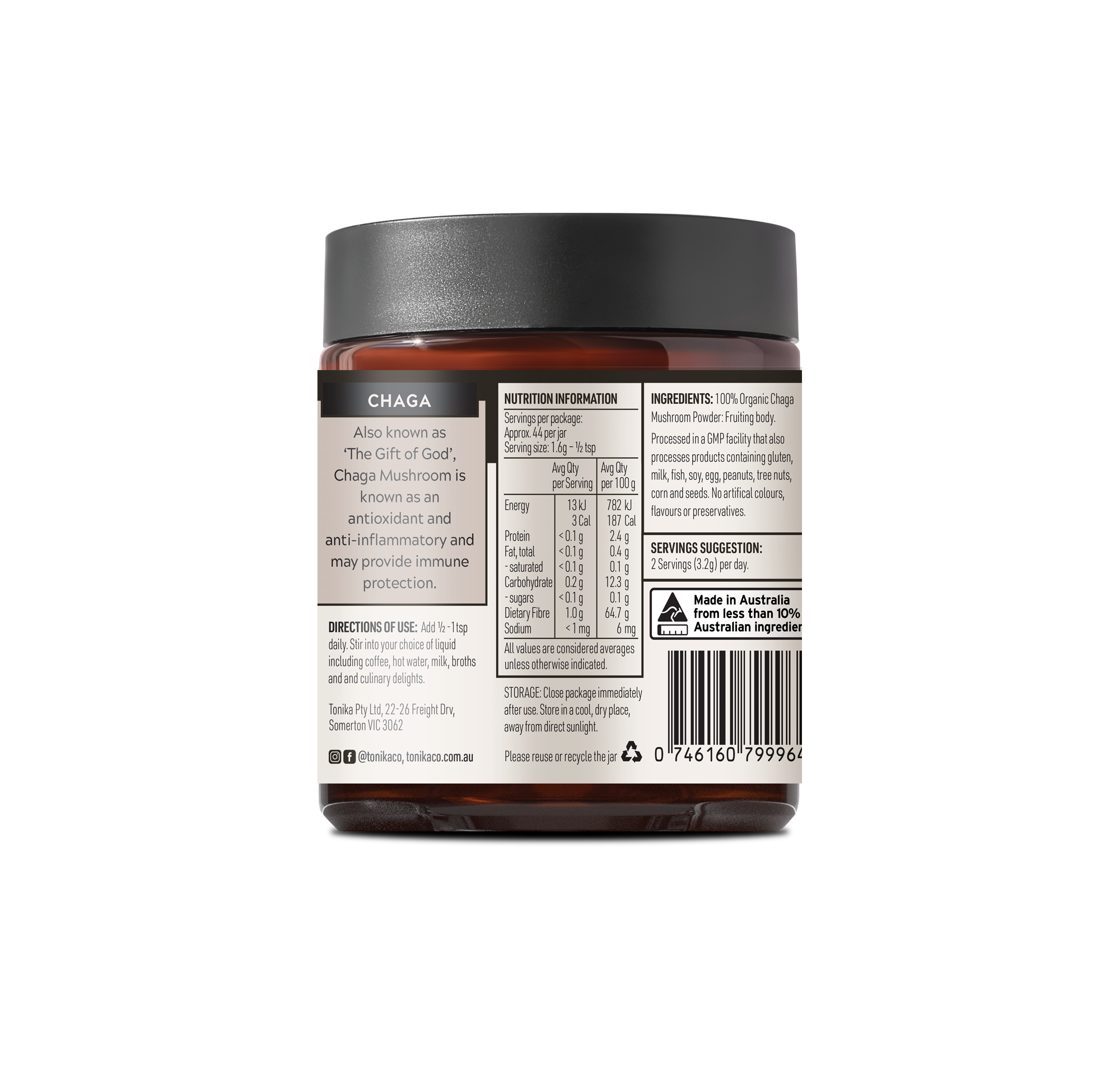 Chaga Mushroom Powder Glass Jar - THE BODYGUARD