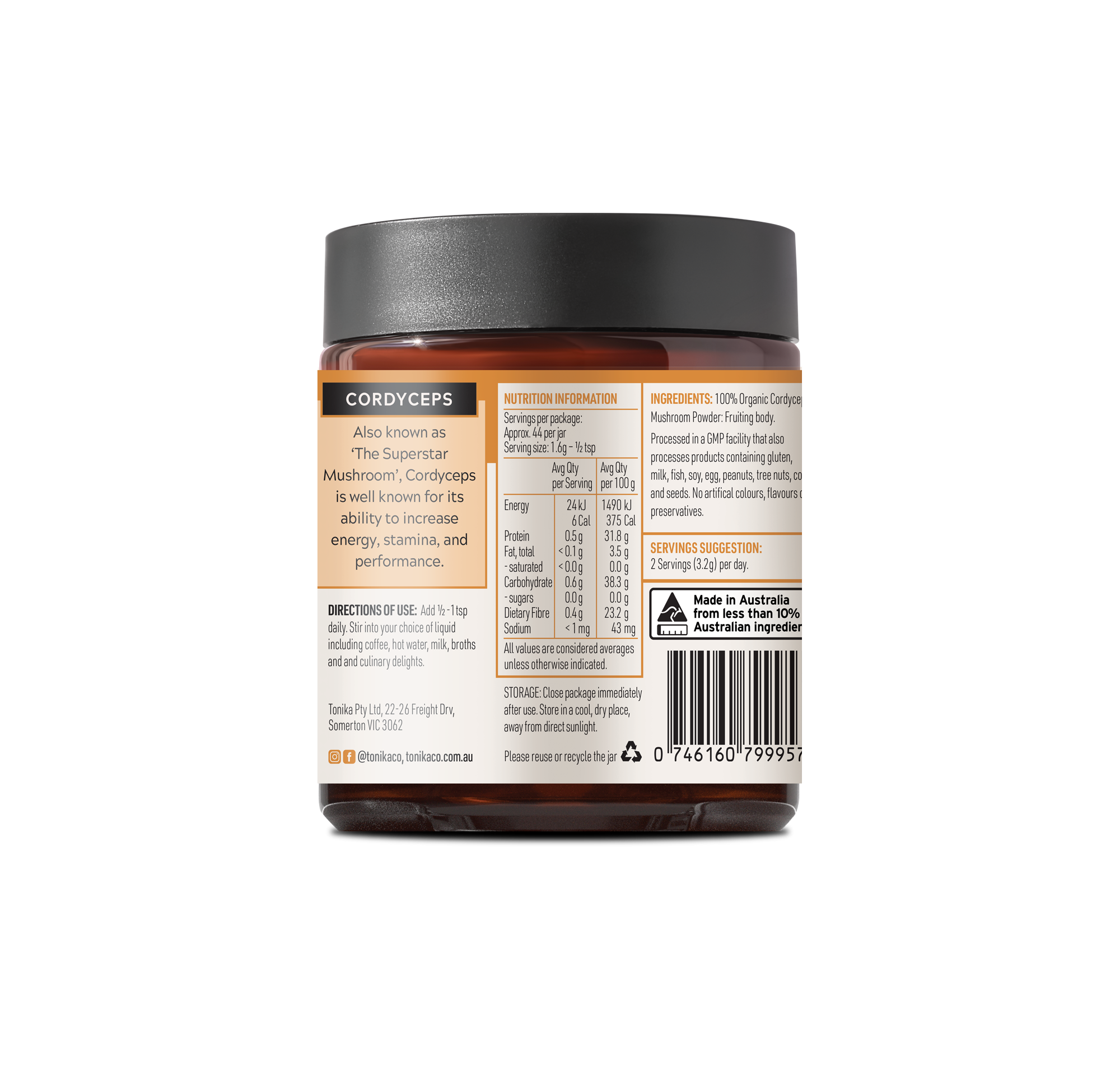 Organic Cordyceps Mushroom Powder Glass Jar - THE INVINCIBLE