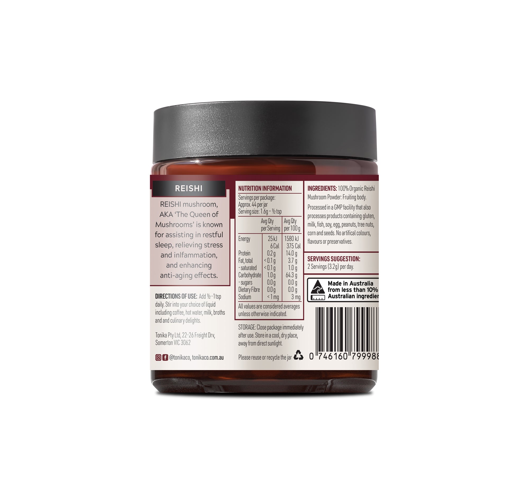 Organic Reishi Mushroom Powder Glass Jar - THE SUPERHERO