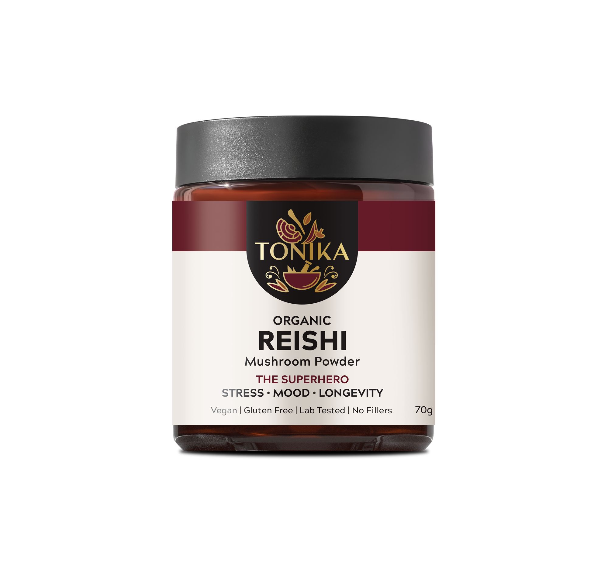 Organic Reishi Mushroom Powder Glass Jar - THE SUPERHERO