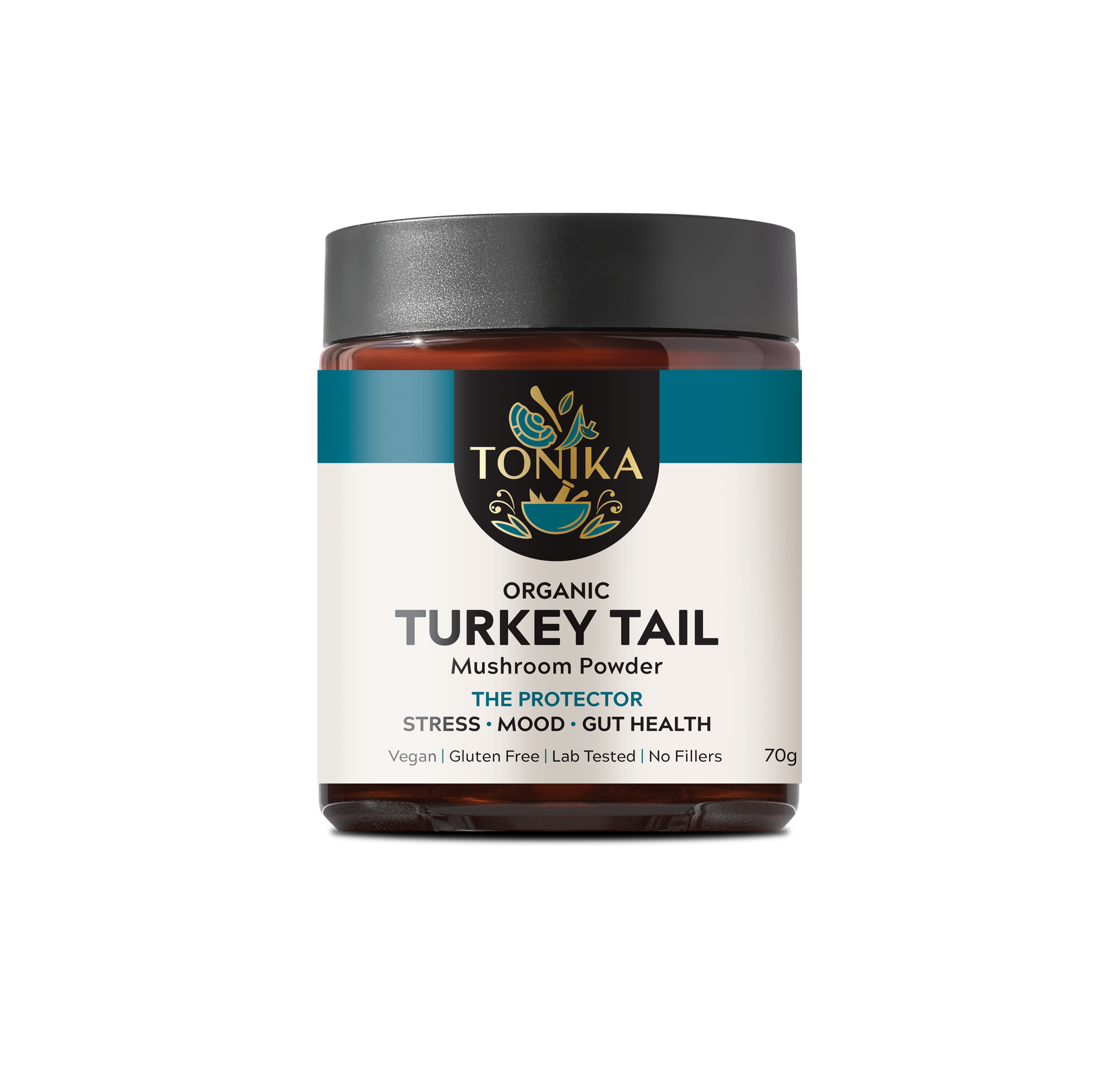 Organic Turkey Tail Mushroom Powder Glass Jar - THE PROTECTOR